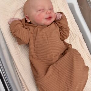 Little Sleepies Brown Newborn Ribbed Bamboo Gown